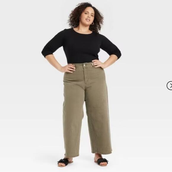 NWT Women's High-rise Sailor Wide Leg Ankle Jeans - Universal Thread Olive SZ 24 - Picture 1 of 13